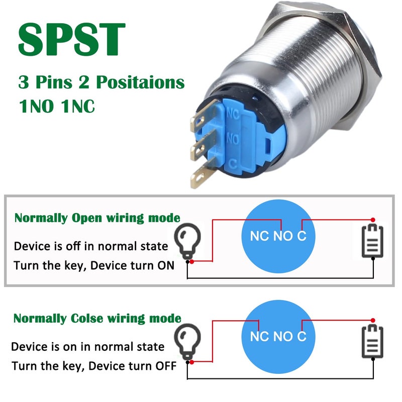 DMWD 19mm ON Off Metal Latching Key Lock Switch 3Pin 1NO 1NC Lock Maintained Key Switch - Image 5